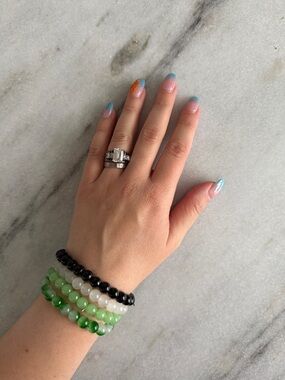 Green and Black Beaded Stretch Bracelet Set